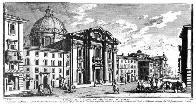 The Basilica of SS. Ambrose and Charles on the Corso (Print by Giuseppe Vasi)